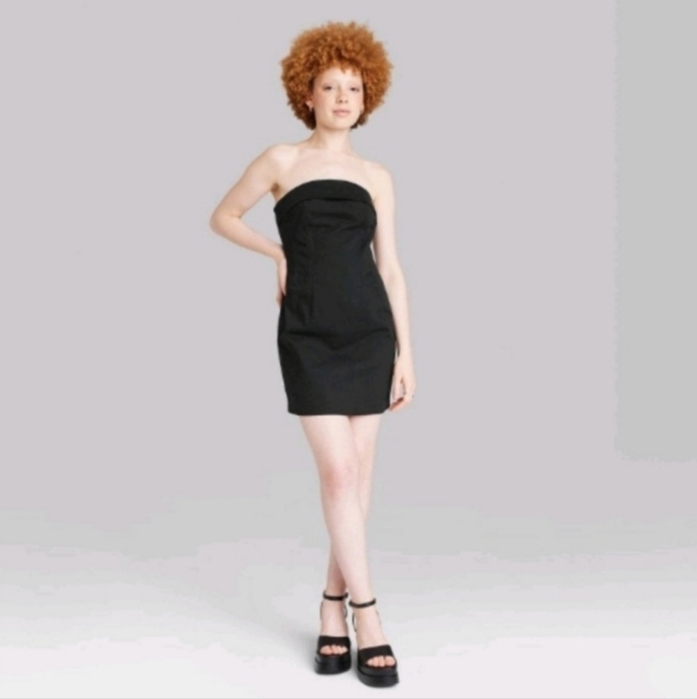 NWT Wild Fable Large black strapless tube dress with corset back